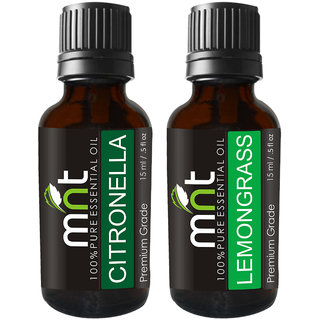 Mnt Combo Set Of Mosquito Repellent Citronella Oil Lemongrass Essential Oil (Each 15Ml) Ideal For Use In Mosquito Repellent, Hair Growth, Safe For Skin, Acne, Aromatherapy, Health Benefit, Floor Cleaning, Diffuser Etc