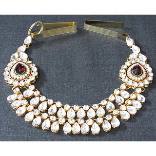                       Maroon Stone 2 Side Brooch 2 Line Waist Belt                                              