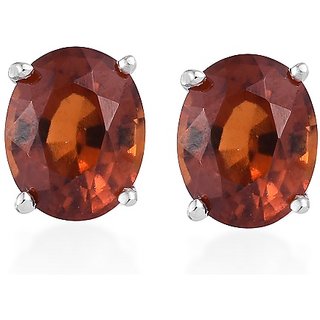                       Natural & Original Hessonite/Gomed Stud Silver Designer Earrings For Women & Girls By Ceylonmine                                              