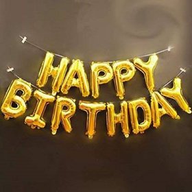 Gngs Solid Golden Happy Birthday Balloons Set For Birthday Party Letter Balloon (Gold, Pack Of 13)