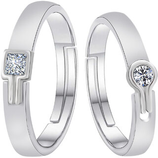 Silvershine Silverplated Amazing Solitaire His And Her Adjustable Proposal Couple Ring For Men And Women Jewellery 