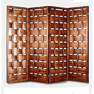Shilpi Wooden Handcrafted Partition Net Look Covered Room Divider Separator Panel 4