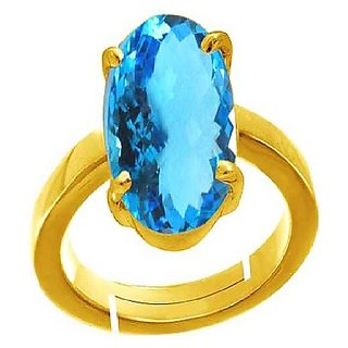                       Ceylonmine 5.25 Carat Blue Topaz Gold Plated Ring With Lab Certificate For Astrological Purpose For Unisex                                              