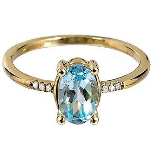                       Ceylonmine- Original Blue Topaz Stone 7.75 Ratti Ring Original  Natural Topaz Gold Plated Ring Adjustable Ring For Unisex                                              