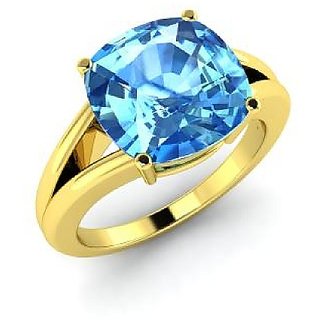                       Ceylonmine - 6.25 Ratti Blue Topaz Gold Plated Ring With Lab Certificate For Astrological Purpose                                              
