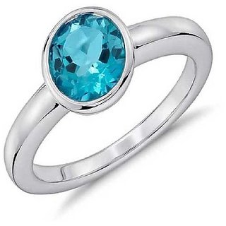                       Ceylonmine- Blue Topaz Stylish Ring 7.25 Carat Unheated Igi Topaz Sterling Silver Designer Ring For Unisex                                              