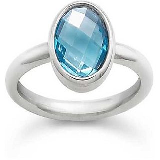                       Ceylonmine- Original Blue Topaz Stone 7.75 Ratti Ring Original & Natural Topaz Silver Ring Adjustable Ring For Unisex                                              