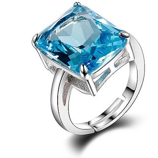                       Ceylonmine- Original Blue Topaz Pure Silver Adjustable Ring Precious  Effective Stone 7.25 Ratti Topaz Ring For Unisex                                              