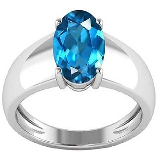                      Ceylonmine- Natural 6.25 Ratti Stone Blue Topaz Ring For Men & Women Original & Certified Stone Topaz Silver Stylish Ring For Unisex                                              