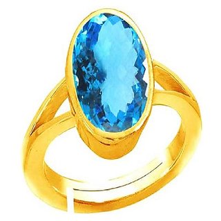                       Ceylonmine- Astrological & Semi-Precious Stoneblue Topaz 6.25 Ratti Stone Ring Original Stone Gold Plated Ruby Ring For Unisex                                              