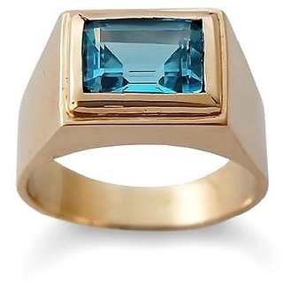                       Ceylonmine-Blue Topaz Stylish Ring 6.25 Ratti Topaz Gold Plated Designer Ring For Unisex                                              