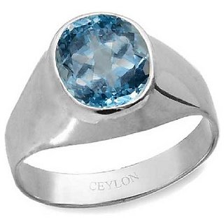                       Ceylonmine-6.25 Ratti Blue Topaz Silver Ring For Women & Men Semi- Precious Stone Topaz Stylish Finger Ring For Astrological Purpose                                              