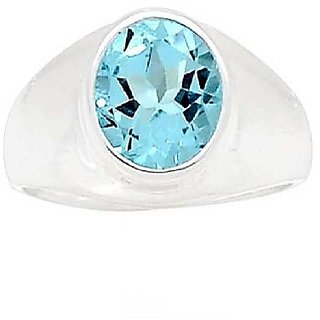                       Ceylonmine 5.5 Carat Blue Topaz Silver Plated Ring With Lab Certificate For Astrological Purpose For Unisex                                              