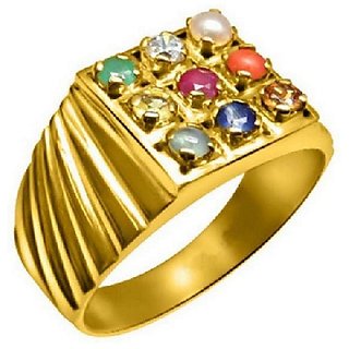                       Ceylonmine- Multicolor Stone Navratna Gold Plated Ring Lab Certified And Original Gemstone Ring For Unisex                                              
