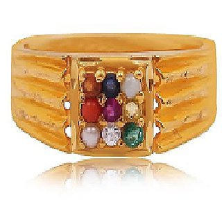                       Precious Navratna Gemstone Ring Original  Effective Gemstone Navgrah Sterling Gold Plated Ring For Unisex By Ceylonmine                                              