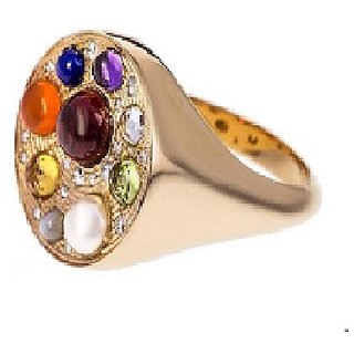                       Ceylonmine- Unheated  Igl Navgrah Stone Designer Finger Ring Precious Gemstone Navratna Ring In Gold Plated(Panchdhatu) For Men  Women                                              