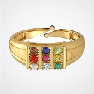                       Ceylonmine- Multicolor Stone Navratna Gold Plated Ring Lab Certified And Original Gemstone Ring For Unisex                                              