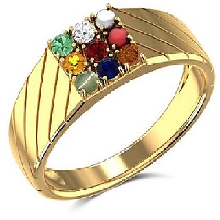                       Natural  Original Stone Navratna Gemstone Ring Iga Navgrah Stone Ring In Gold Plated For Unisex By Ceylonmine                                              