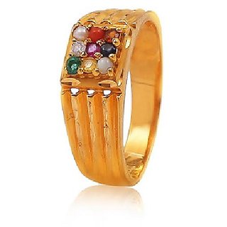                      Ceylonmine- Precious Multicolor Navratna Stone Gold Plated Ring Lab Certified  A1 Quality Stone Navgrah Ring For Unisex                                              