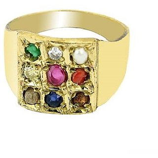                       Ceylonmine- Astrological Stone Navratna Gold Plated Ring For Men  Women Unheated  Certified Stone Navgrah Ring                                              