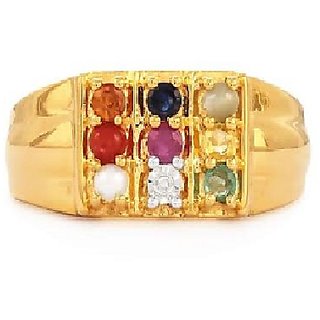                       Ceylonmine- Unheated  Igl Navgrah(Navratna) Stone Designer Finger Ring In Gold Plated For Men  Women                                              