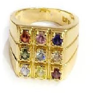                       Ceylonmine- Multicolor Stone Navratna Gold Plated Ring Lab Certified And Original Gemstone Ring For Unisex                                              