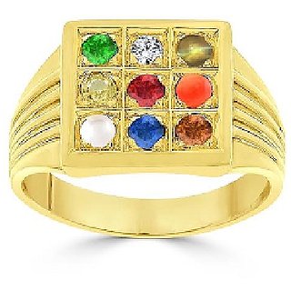                       Navratna Gemstone Ring Lab Certified  Original Stone Navgrah Precious Stone Gold Plated (Panchdhatu) Ring For Unisex By Ceylonimine                                              