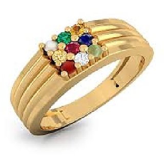                       Precious Navratna Gemstone Ring Original  Effective Gemstone Navgrah Sterling Gold Plated Ring For Unisex By Ceylonmine                                              
