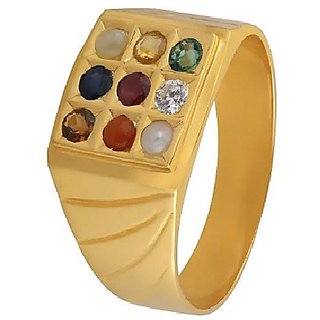                       Ceylonmine- Unheated Igl Navgrah Stone Designer Finger Ring Precious Gemstone Navratna Ring In Gold Plated(Panchdhatu) For Men Women                                              