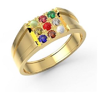                       Ceylonmine- Multicolor Stone Navratna Gold Plated Ring Lab Certified And Original Gemstone Ring For Unisex                                              