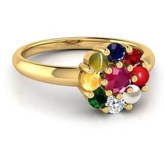                      Ceylonmine- Natural Navratna Gemstone Gold Plated Finger Ring For Unisex Unheated Untretaed Stone Navgrah Ring For Astrological Purpose                                              