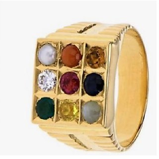                       Ceylonmine- Precious Multicolor Navratna Stone Gold Plated Ring Lab Certified A1 Quality Stone Navgrah Ring For Unisex                                              