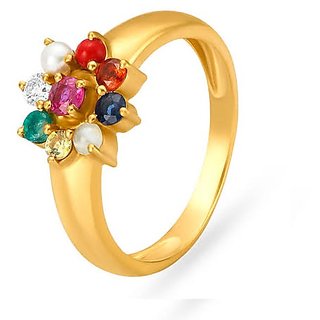                       Ceylonmine- Navratna Stone Gold Plated(Panchdhatu) Designer Ring Original Natural Navratna Stone Ring For Unisex                                              