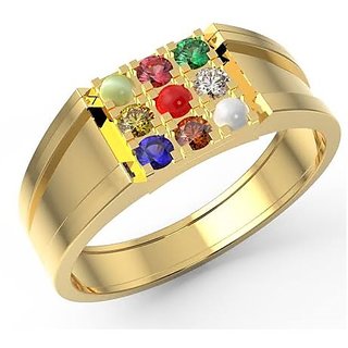                       Ceylonmine- Astrological Stone Navratna Gold Plated Ring For Men Women Unheated Certified Stone Navgrah Ring                                              