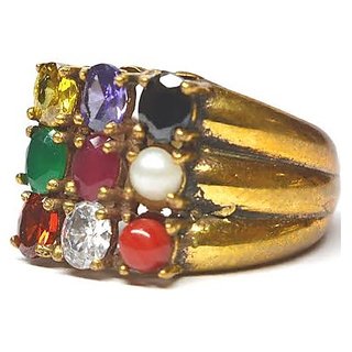                       Natural Original Navratna Gemstone Finger Ring Precious Effective Gemstone Navgrah Gold Plated Ring For Unisex By Ceylonmine                                              