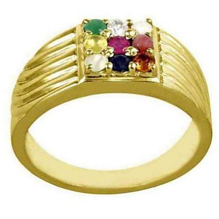                       Ceylonmine- Multicolor Stone Navratna Gold Plated Ring Lab Certified And Original Gemstone Ring For Unisex                                              