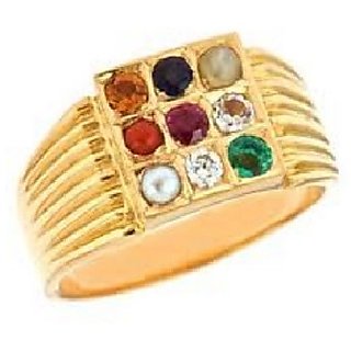                       Ceylonmine- Precious Multicolor Navratna Stone Gold Plated Ring Lab Certified A1 Quality Stone Navgrah Ring For Unisex                                              