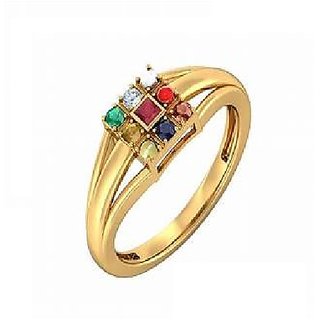                       Ceylonmine- Natural Navratna Stone Gold Plated Finger Ring Unheated A1 Quality Gemstone Navgrah Ring For Unisex                                              