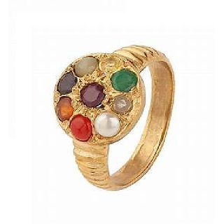                       Ceylonmine- Natural Navratna Gemstone Gold Plated Finger Ring For Unisex Unheated Untretaed Stone Navgrah Ring For Astrological Purpose                                              