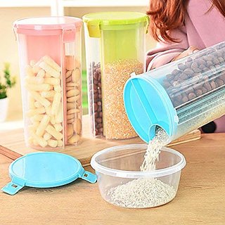 Teneza Plastic Storage Container For Kitchen 3 Sections Airtight Transparent Food