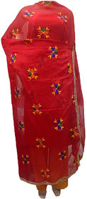 Sahej Suits & Phulkari Red Phulkari Booti Dupatta For Girls/Women