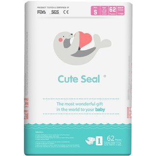 Cute Seal - Canadian Premium Baby Diapers - Small - 62 Pcs (Velcro Type)