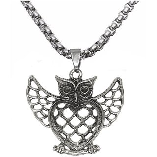                       Shiv Jagdamba New Arrival Men Women Animal Necklace Ancient Silver Black Tone Stainless Steel Hollow Owl Pendant Necklace                                              