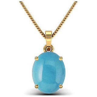 Ceylonmine- 7.25 Ratti Turquoise Pendant Stone Original & Gli Certified Stone Firoza Gold Plated Pendant For Women & Girls Ceylonmine- 7.25 Ratti Turquoise Pendant Stone Original & Gli Certified Stone Firoza Gold Plated Pendant For Women & Girls