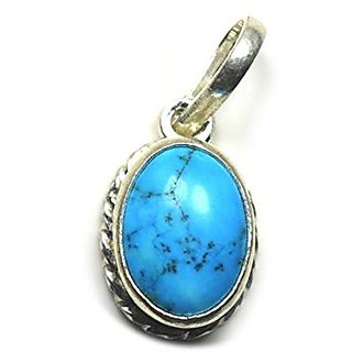                       Ceylonmine 7.25 Ratti Firoza Pendant Natural & Original Stone White Silver Plated Pendant For Women & Girls                                              
