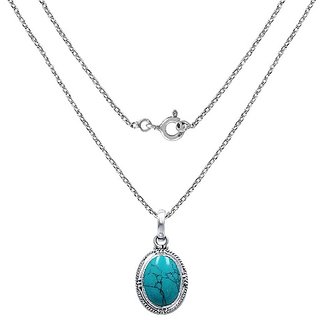                       Ceylonmine- 7.25 Ratti Turquoise Pendant Stone Original & Gli Certified Stone Firoza Silver Pendant For Women & Girls                                              