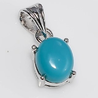                       Ceylonmine- Firoza Firoza 7.25 Ratti Pendant Natural & Original Stone White Gold Plated Pendant For Women & Girls                                              