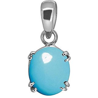                       Ceylonmine- 7.25 Sterling Silver/ White Gold Plated Stylish Firoza Pendant For Women & Girls ( Firoza Firoza Stone )                                              