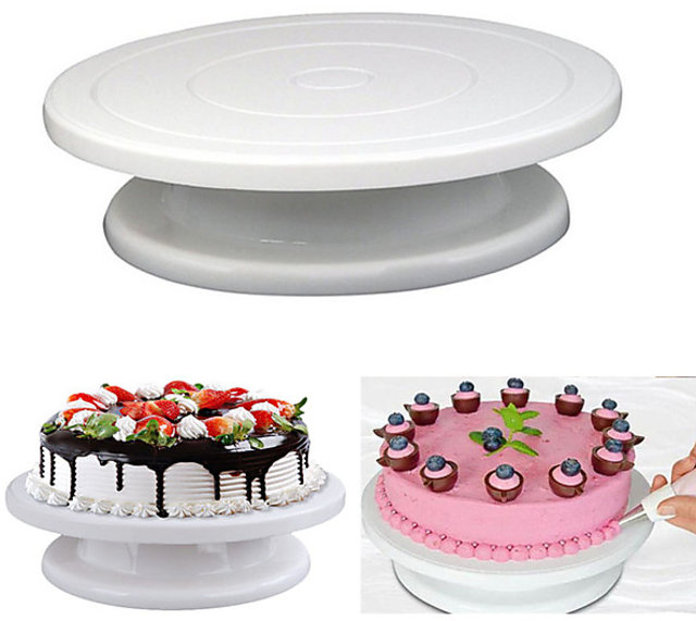 White 28CM Plastic Cake Turntable Rotating Cake Decorating Plate