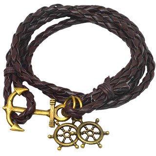                       Shiv Jagdamba Ship Wheel Charm Best Quality Handmade Braided Double Layer Leather Anchor Clasp Bracelet                                              